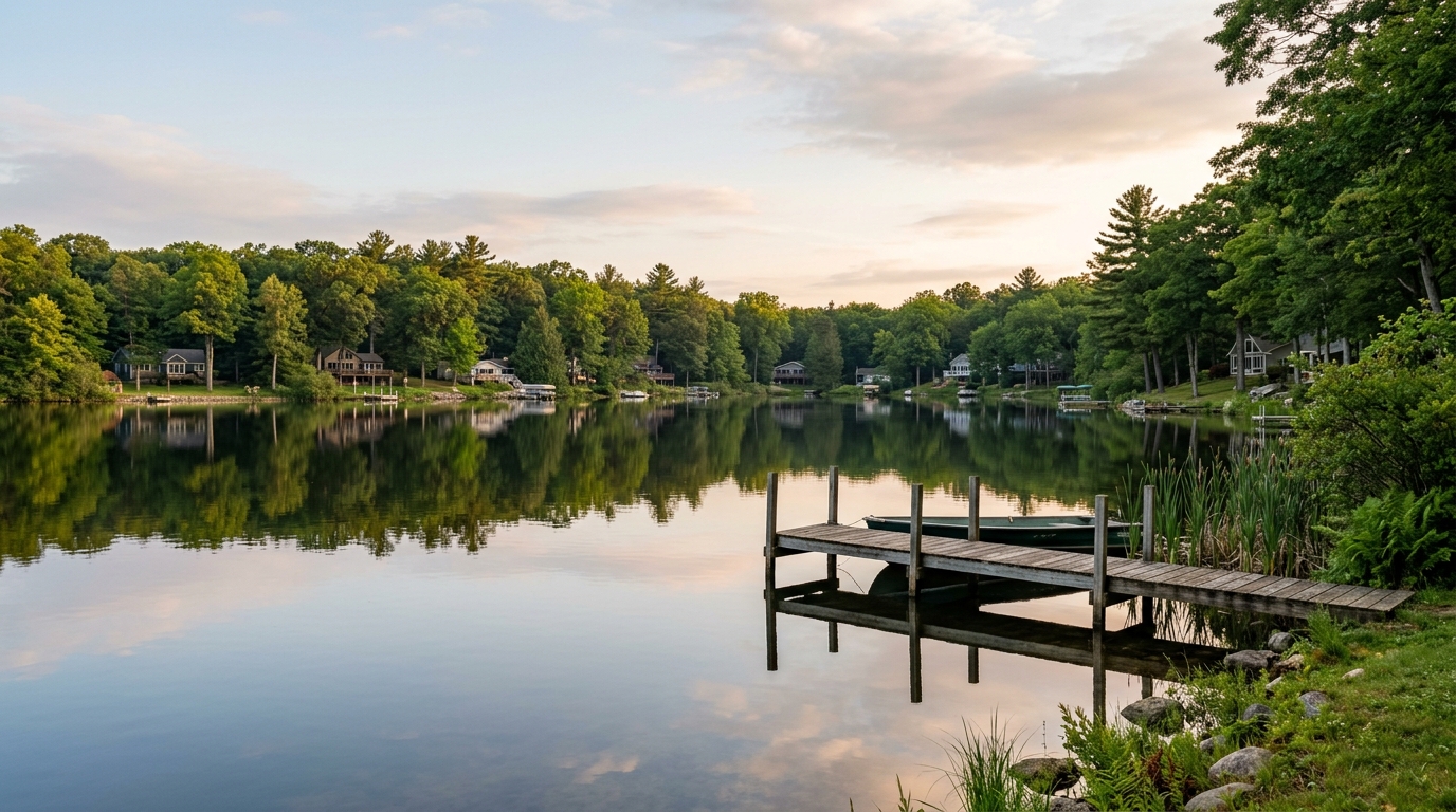 Tecumseh Lake and shoreline near Evans Lake in Tecumseh, MI