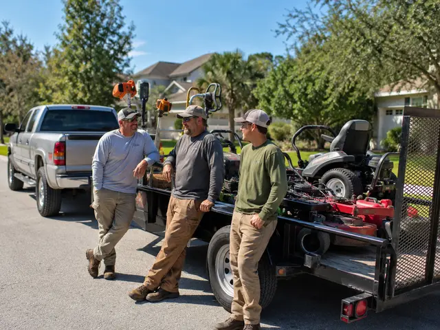 Local lawn care team maintaining a yard in Michigan